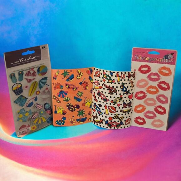 Two Sheets 1989 Vintage Lisa Frank Stickers Plus Polkadot Beach x1 & Hot Lips x1 - Picture 1 of 11